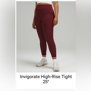 Lululemon Invigorate High Rise Legging 25” Size 18- Red Merlot